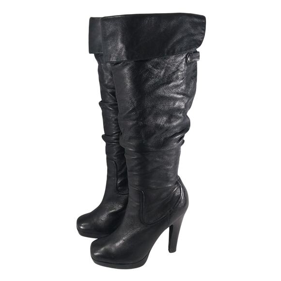 JESSICA SIMPSON! YANA BLACK SUPER SOFT GENUINE LEATHER SCRUNCHY BOOTS! SZ 7.5B - Picture 1 of 13